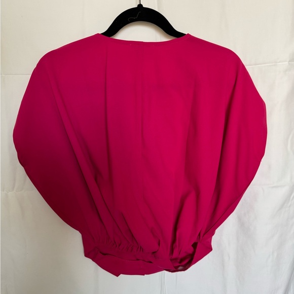 Mittoshop Cropped Top, XS, Hot Pink Draped Blouson Front, V Neck, NWOT - Picture 9 of 12